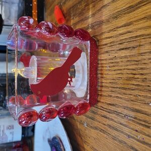 Red Bird Glass Candle Holder